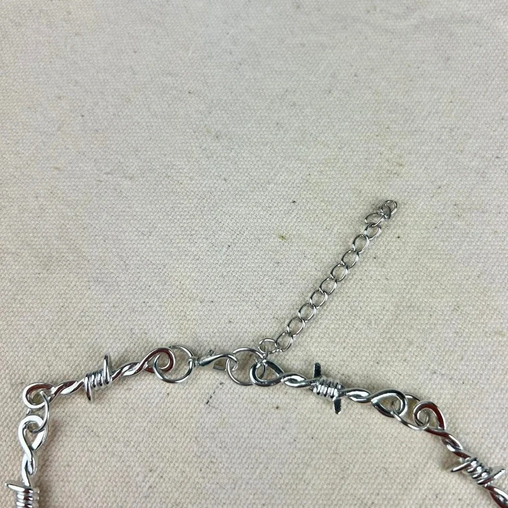 Vintage Y2K silver barbed wire opium cyber punk style necklace barb wire